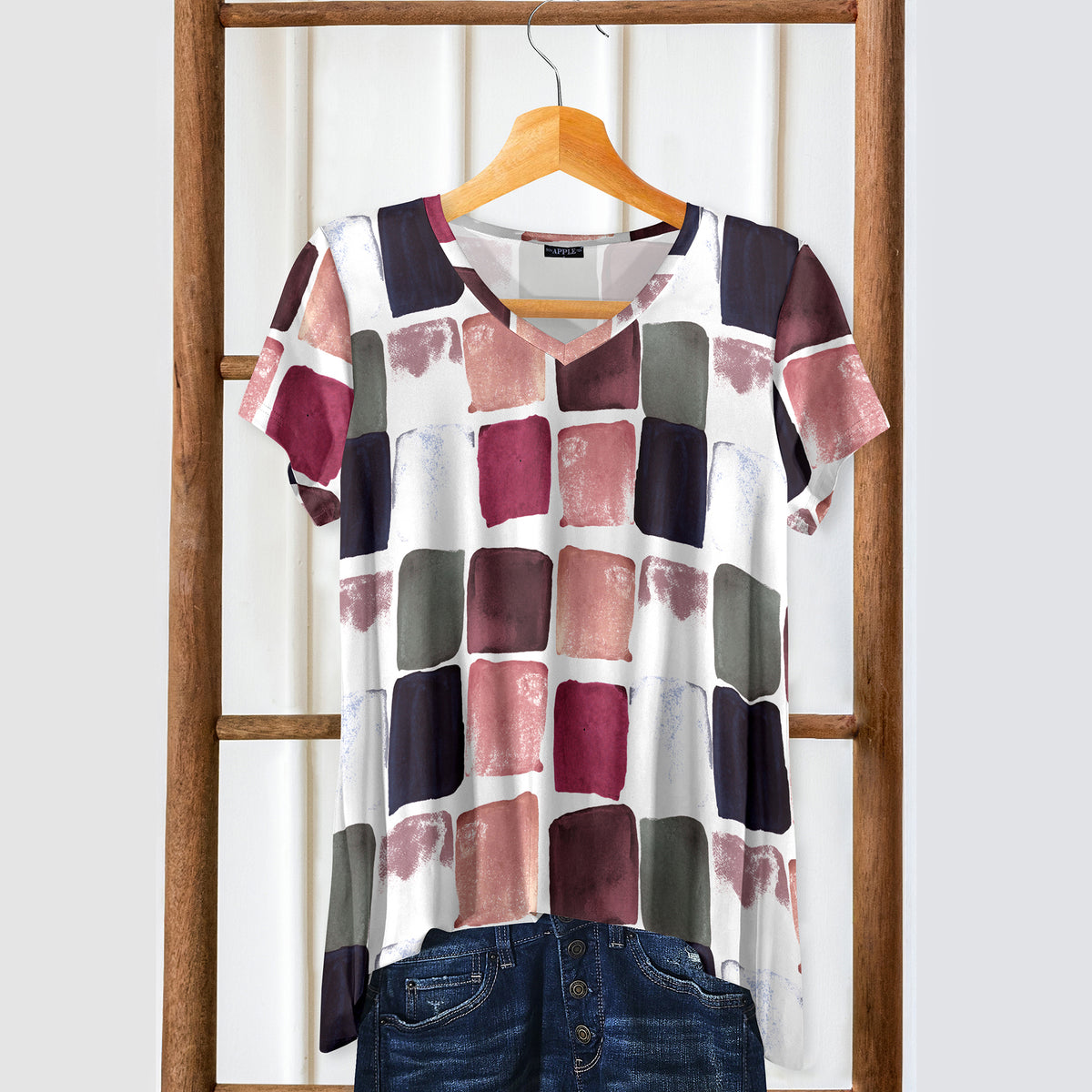 Short Sleeve V-Neck Tunic - Geometric