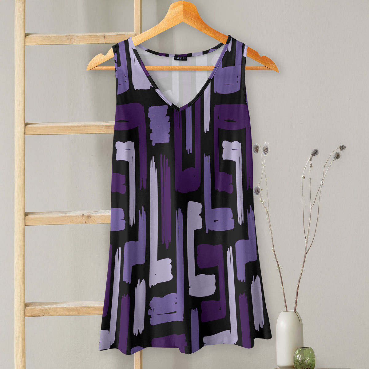V-neck Sleeveless Top - Abstract