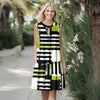 Sleeveless Keyhole Swing Dress with Side Pockets - Geometric