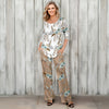 2 Piece Set - Pleated Three Quarter Sleeve Tunic and Pocket Pants - Floral