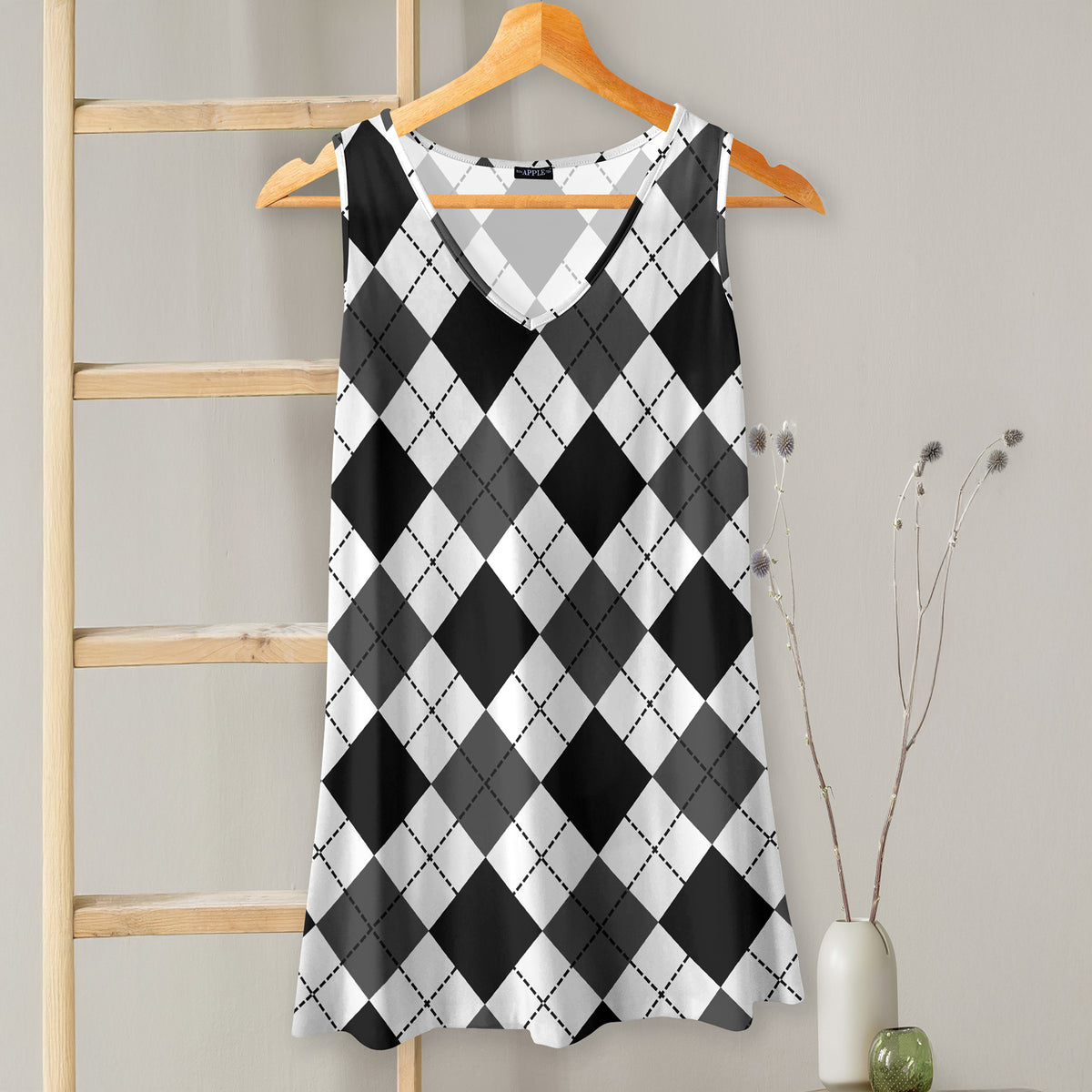 V-neck Sleeveless Top - Argyle
