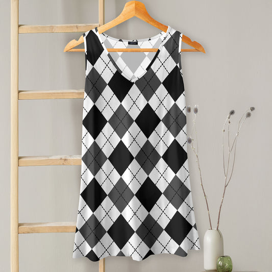 V-neck Sleeveless Top - Argyle