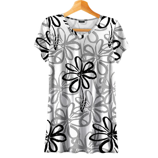 Short Sleeve V-Neck Tunic - Floral