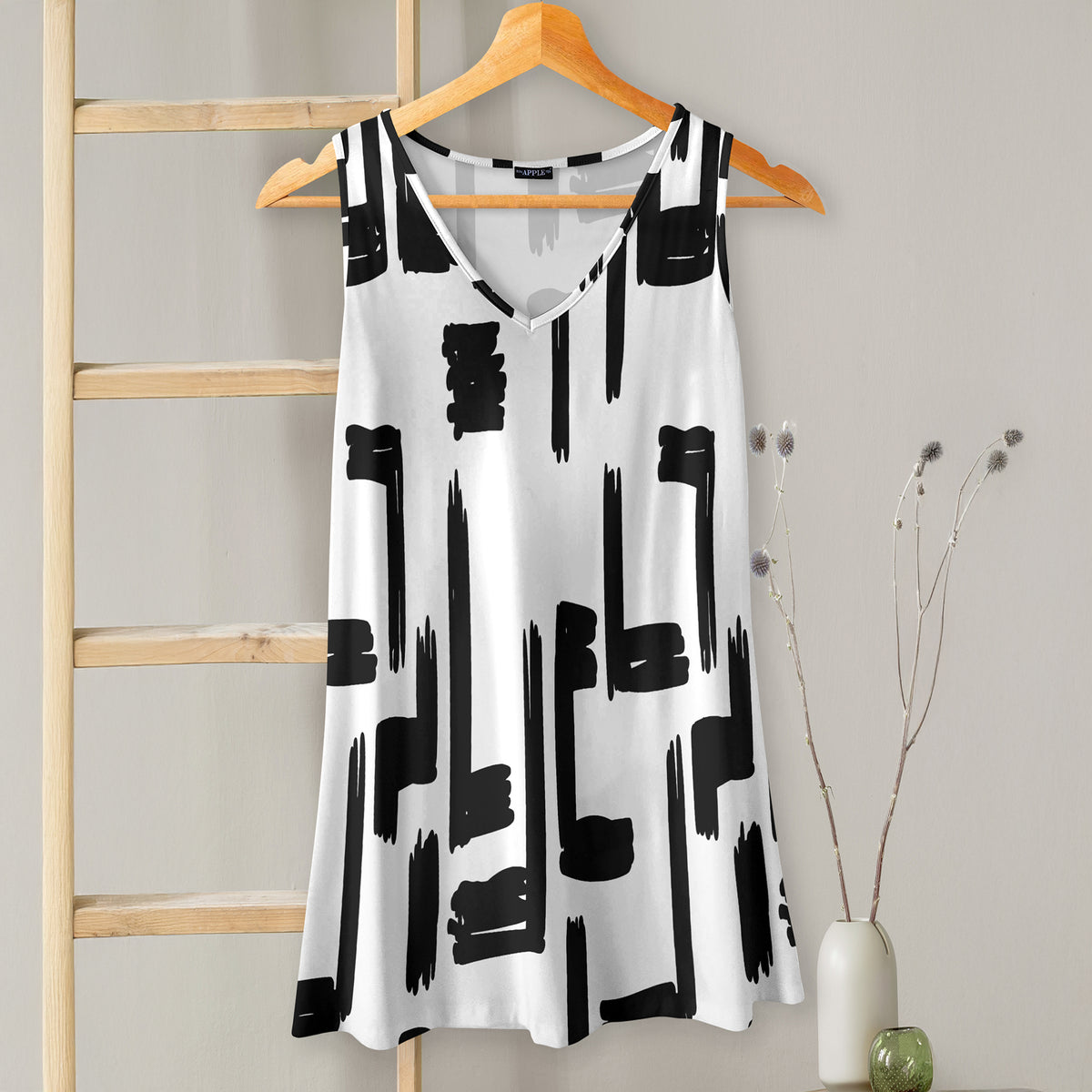 V-neck Sleeveless Top - Abstract