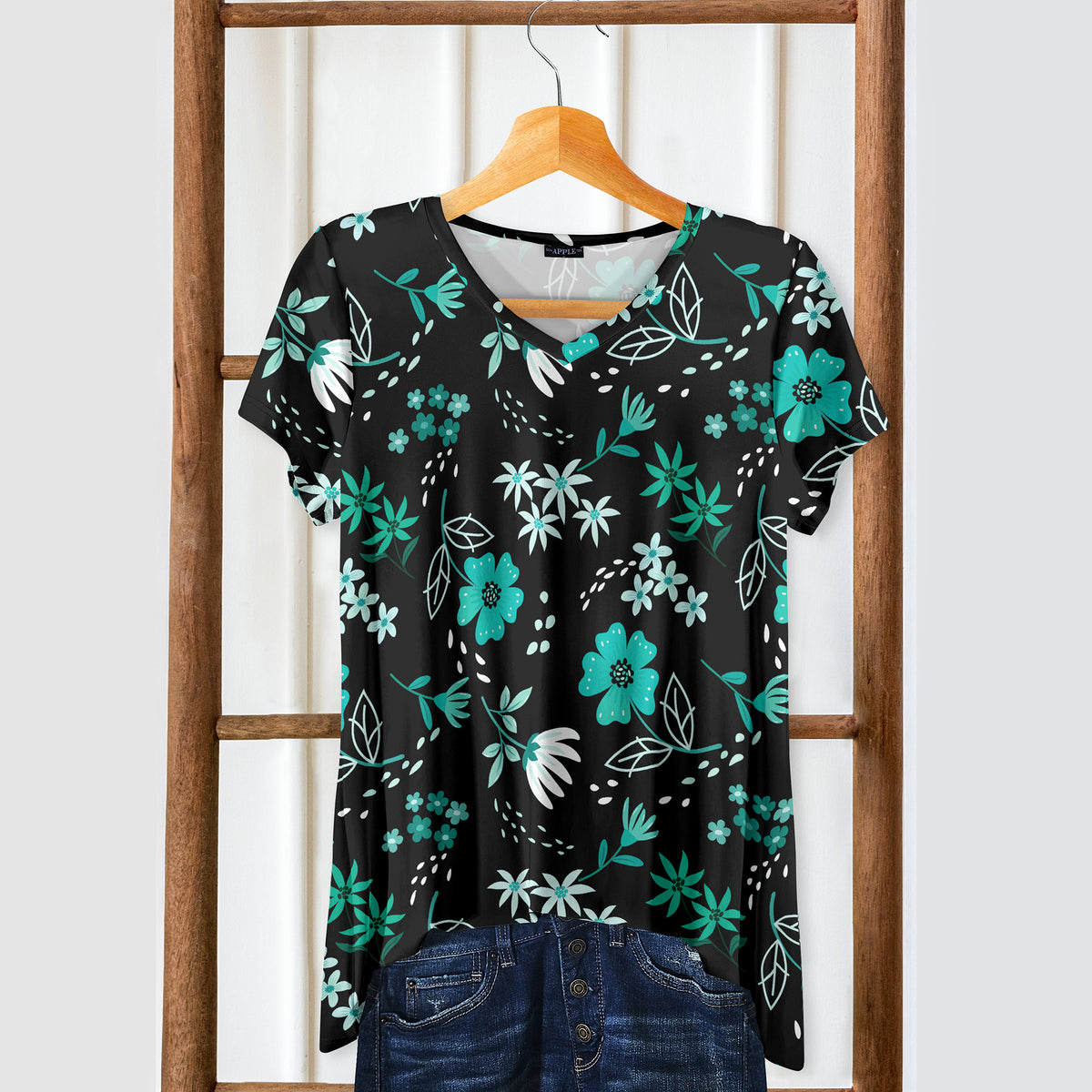 Short Sleeve V-Neck Tunic - Floral