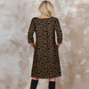 Three Quarter Sleeve Pleated Dress with Pockets - Floral Scroll