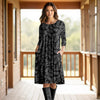 Three Quarter Sleeve Pleated Dress with Pockets - Floral