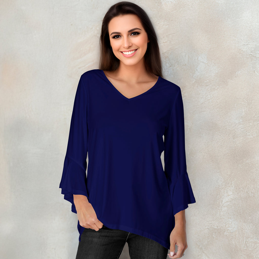 V Neck Ruffle Cuff Sleeve Tunic