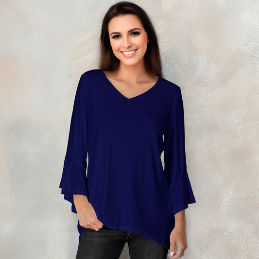 V Neck Ruffle Cuff Sleeve Tunic