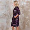 Three Quarter Sleeve Pleated Dress with Pockets - Floral