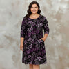 Three Quarter Sleeve Pleated Dress with Pockets - Floral
