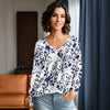 Long Sleeve V Neck Top - Floral