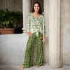 2 Piece Set - Front Tie Top and Wide Leg Pocket Pants - Greek Keys
