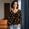 Long Sleeve V Neck Top - Halloween Print