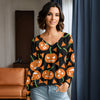 Long Sleeve V Neck Top - Jack o' Lanterns