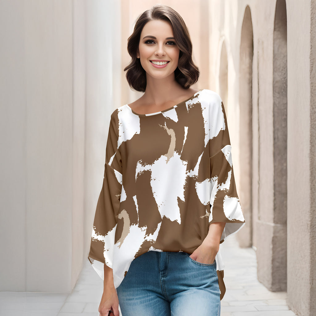 Three Quarter Bell Sleeve Tunic - Abstract