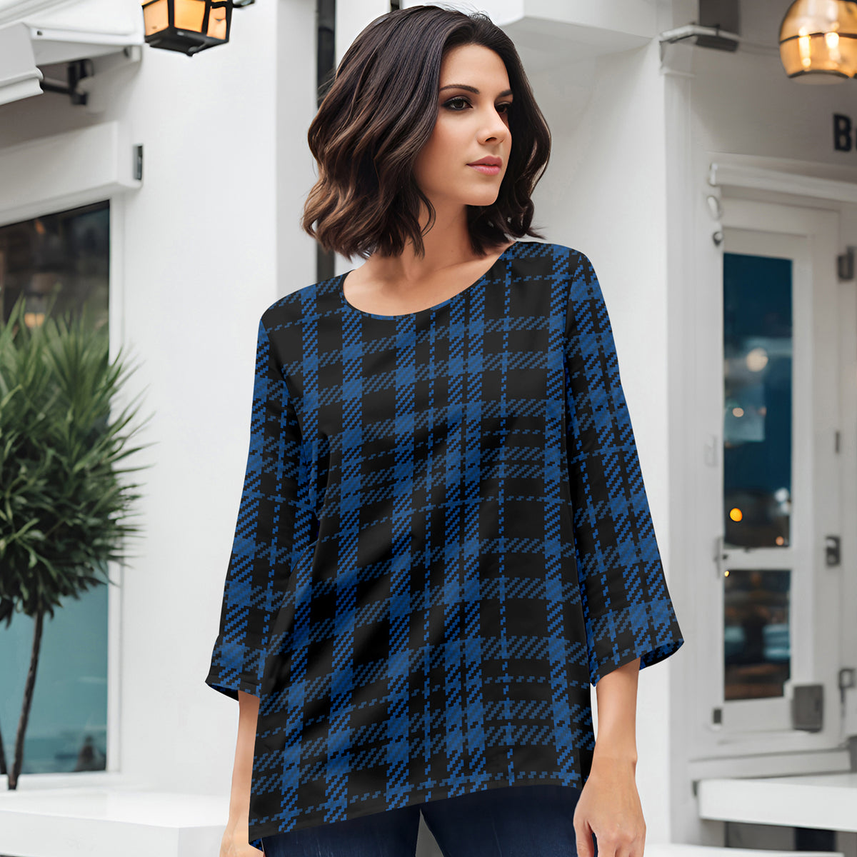 Three Quarter Sleeve Tunic - Plaid