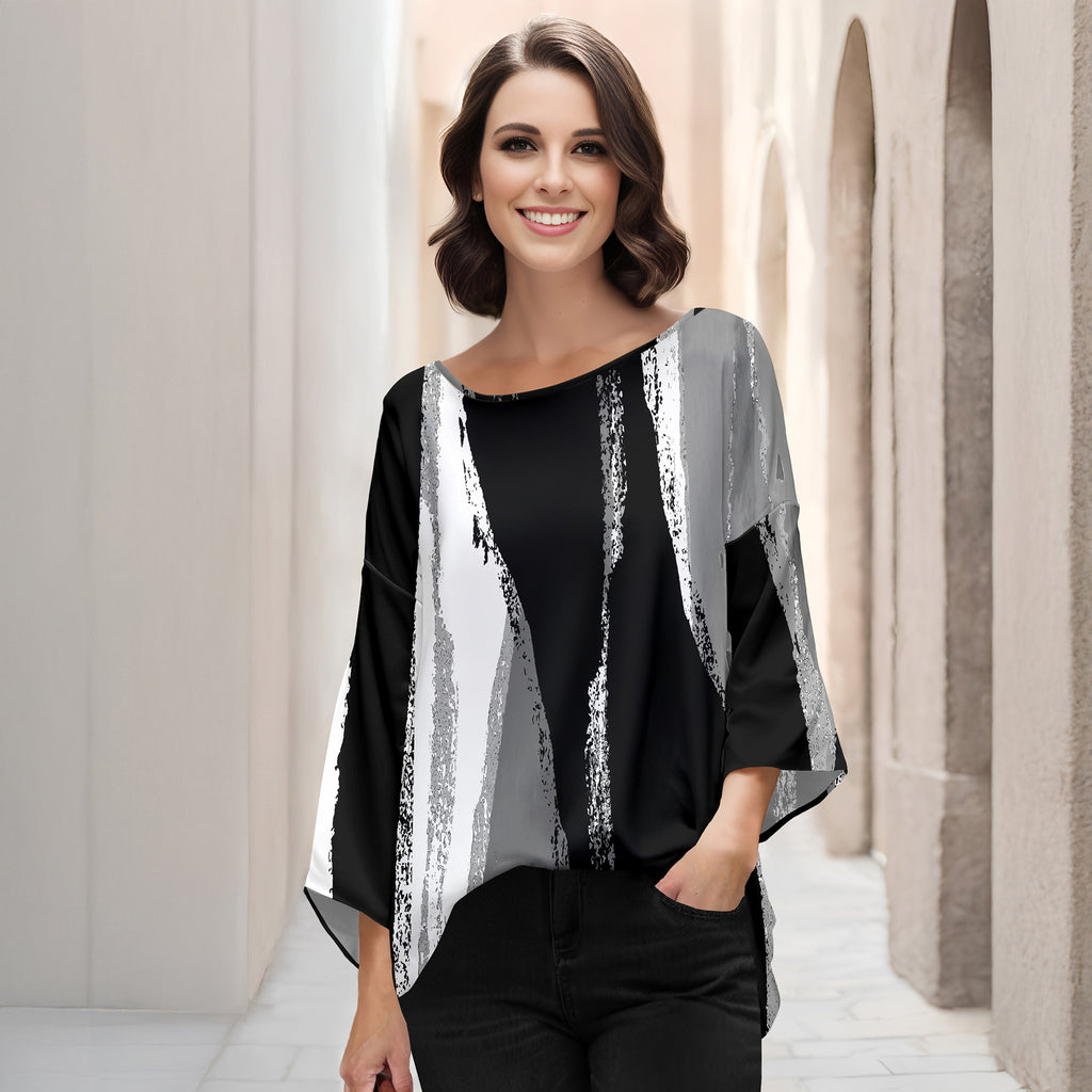 Three Quarter Bell Sleeve Tunic - Abstract