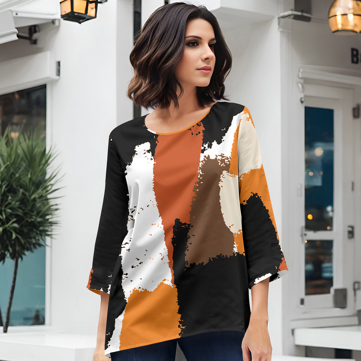 Three Quarter Sleeve Tunic - Abstract