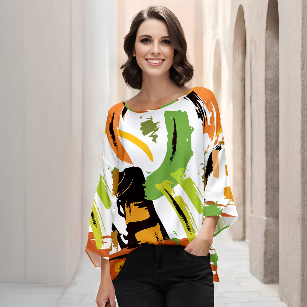 Three Quarter Bell Sleeve Tunic - Abstract