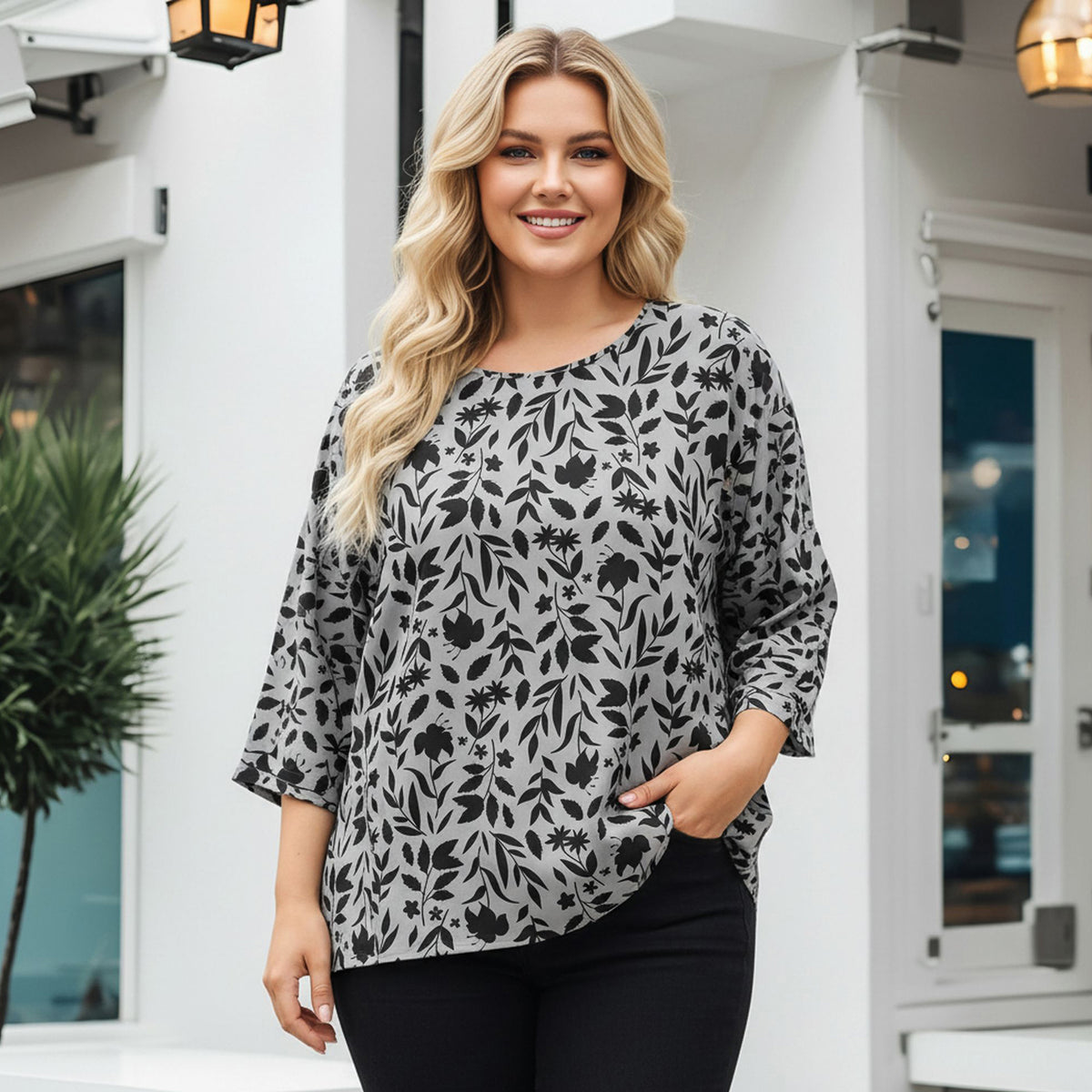 Three Quarter Sleeve Tunic - Floral