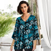 Three Quarter Sleeve V-Neck Tunic - Floral