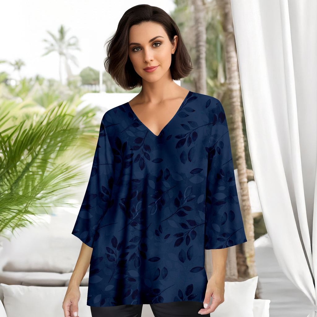Three Quarter Sleeve V-Neck Tunic - Floral