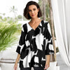 Three Quarter Sleeve V-Neck Tunic - Abstract
