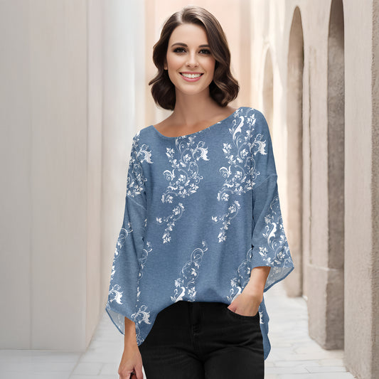 Three Quarter Bell Sleeve Tunic - Floral Scroll