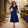 V Neck Three Quarter Sleeve Fit and Flare Midi Dress - Floral