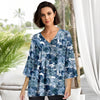 Three Quarter Sleeve V-Neck Tunic - Floral