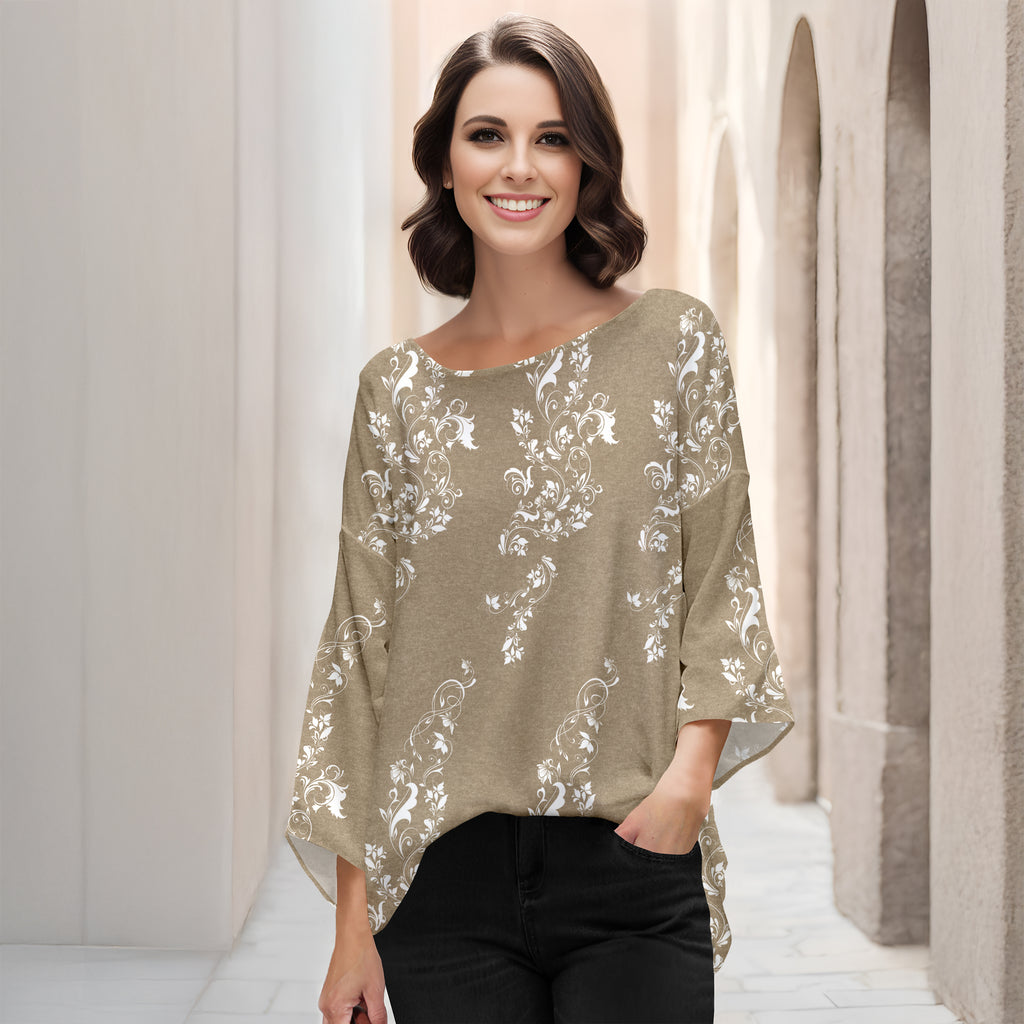 Three Quarter Bell Sleeve Tunic - Floral Scroll