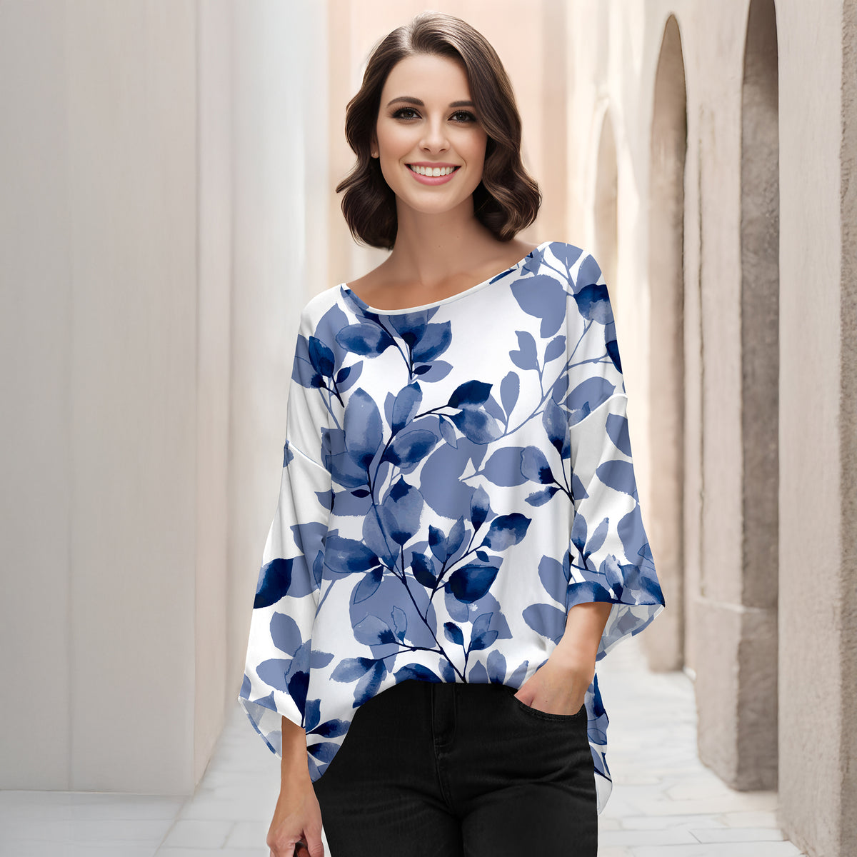 Three Quarter Bell Sleeve Tunic - Floral