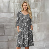 Three Quarter Sleeve Empire Dress with Pockets - Floral