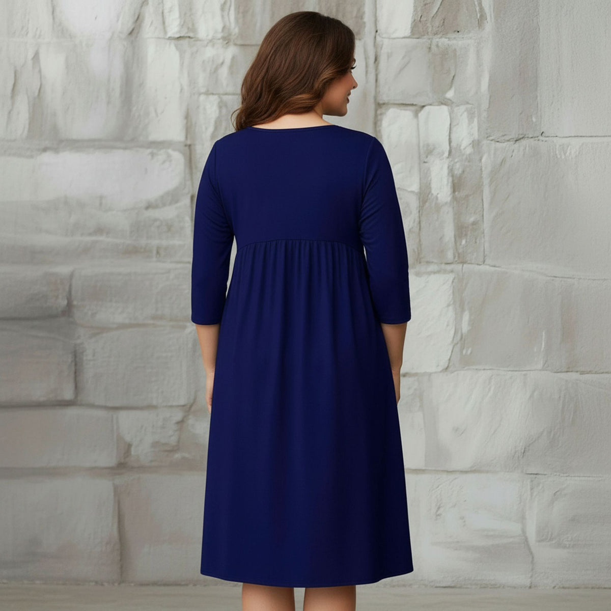Three Quarter Sleeve Empire Dress with Pockets