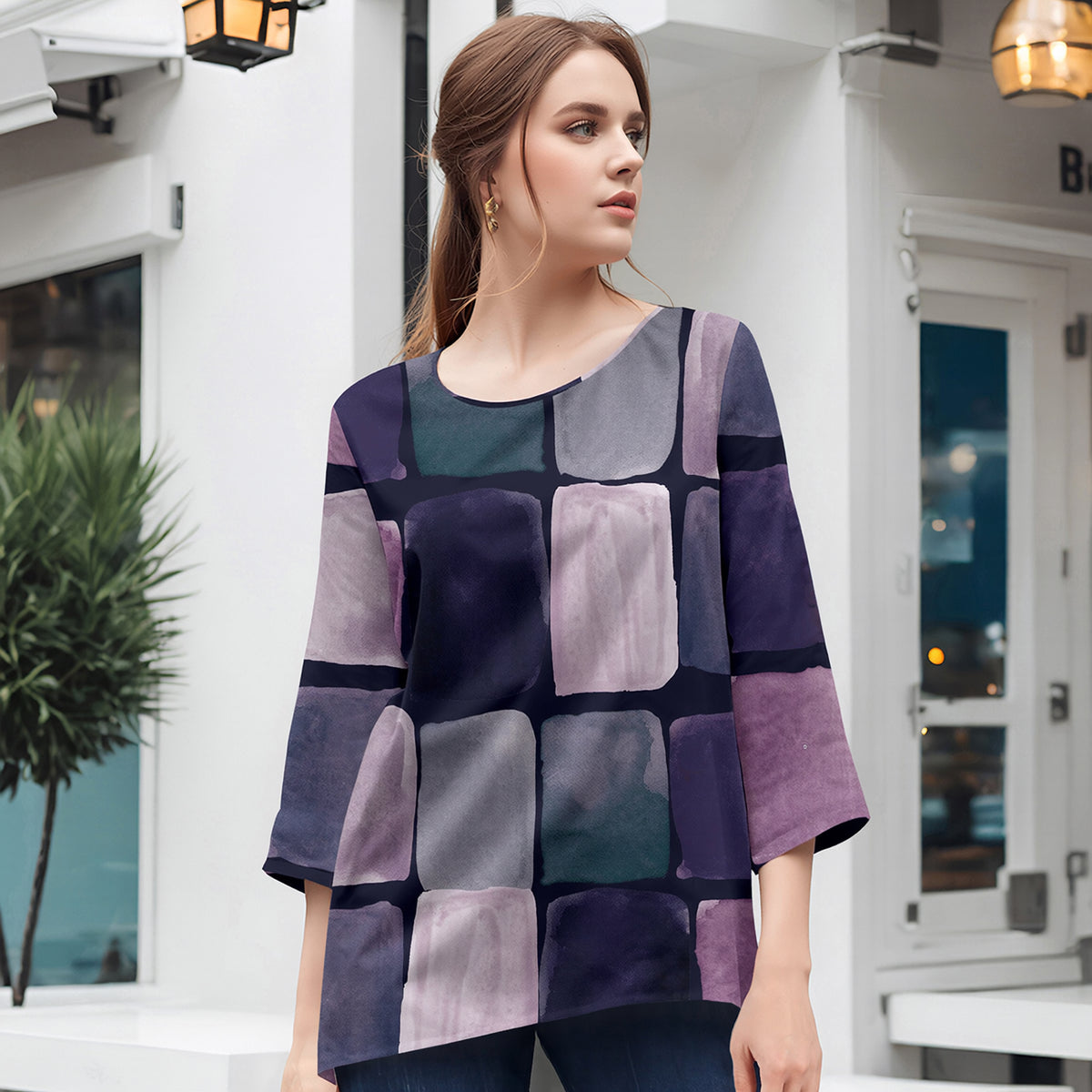 Three Quarter Sleeve Tunic - Geometric