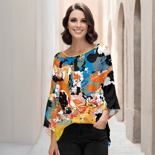 Three Quarter Bell Sleeve Tunic - Abstract