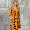 Three Quarter Sleeve Empire Dress with Pockets - Bats