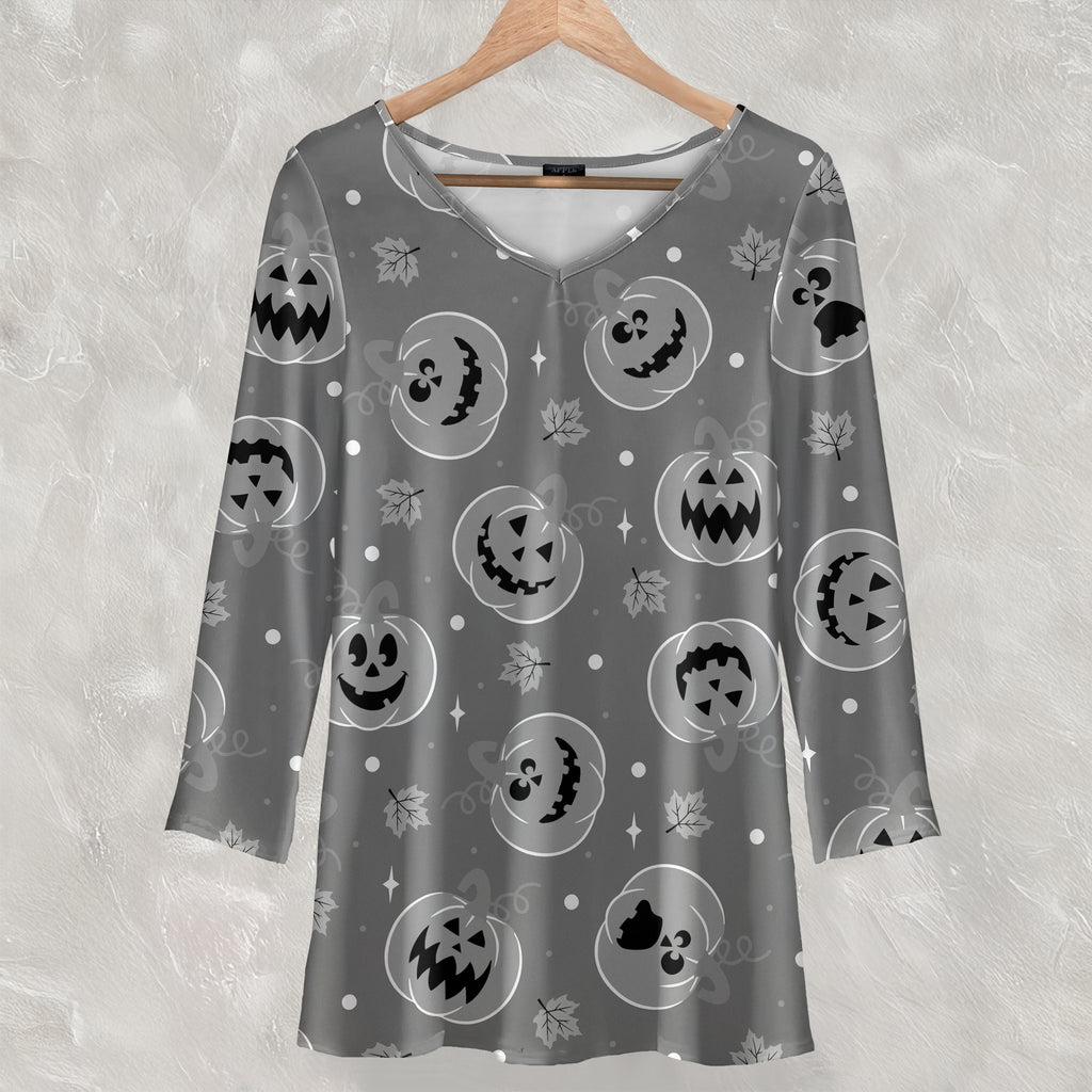 Long Sleeve V Neck Tunic - Jack o' Lanterns