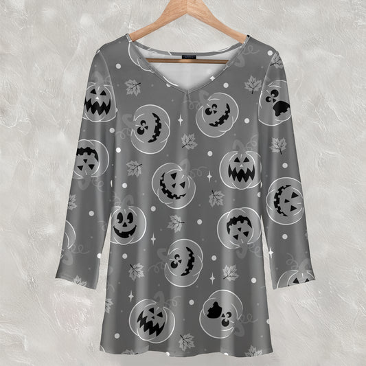 Long Sleeve V Neck Tunic - Jack o' Lanterns