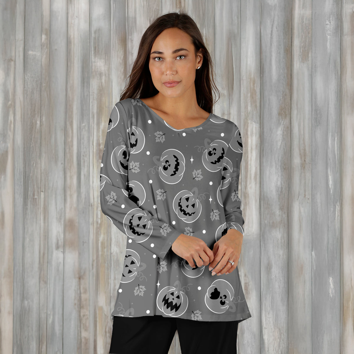 Long Sleeve V Neck Tunic - Jack o' Lanterns
