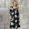 Three Quarter Sleeve Empire Dress with Pockets - Floral