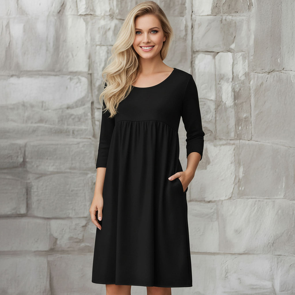 Three Quarter Sleeve Empire Dress with Pockets