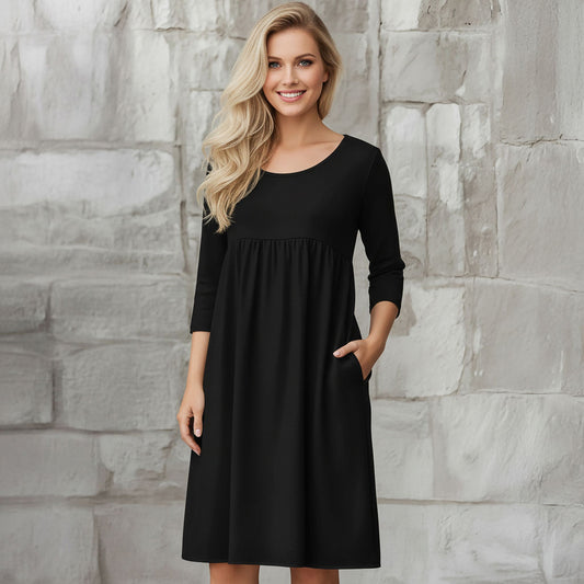 Three Quarter Sleeve Empire Dress with Pockets