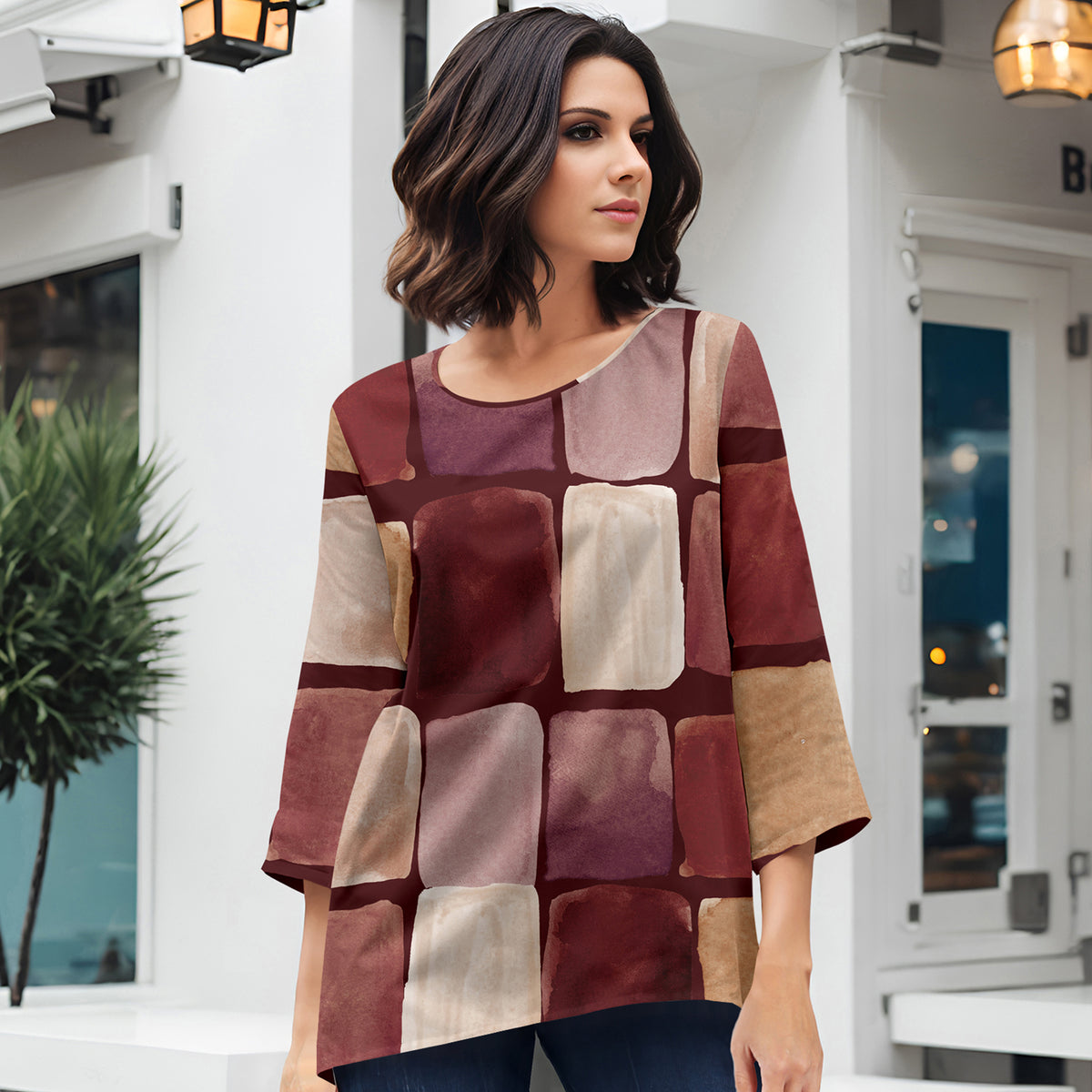 Three Quarter Sleeve Tunic - Geometric