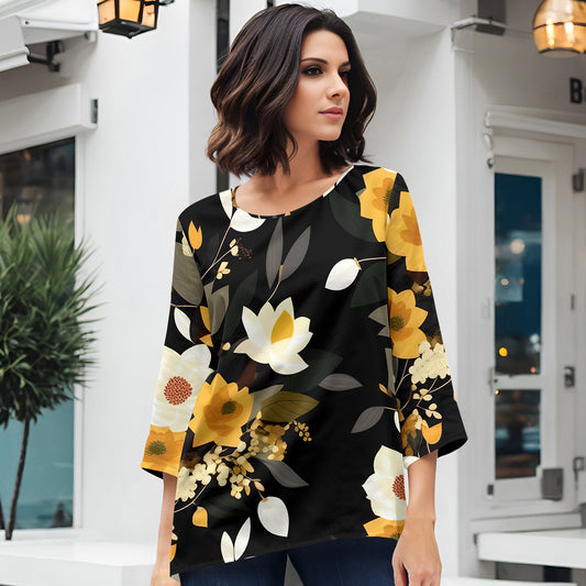 Three Quarter Sleeve Tunic - Floral