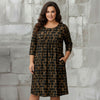 Three Quarter Sleeve Empire Dress with Pockets - Geometric