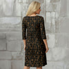 Three Quarter Sleeve Empire Dress with Pockets - Geometric