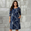Three Quarter Sleeve Empire Dress with Pockets - Floral