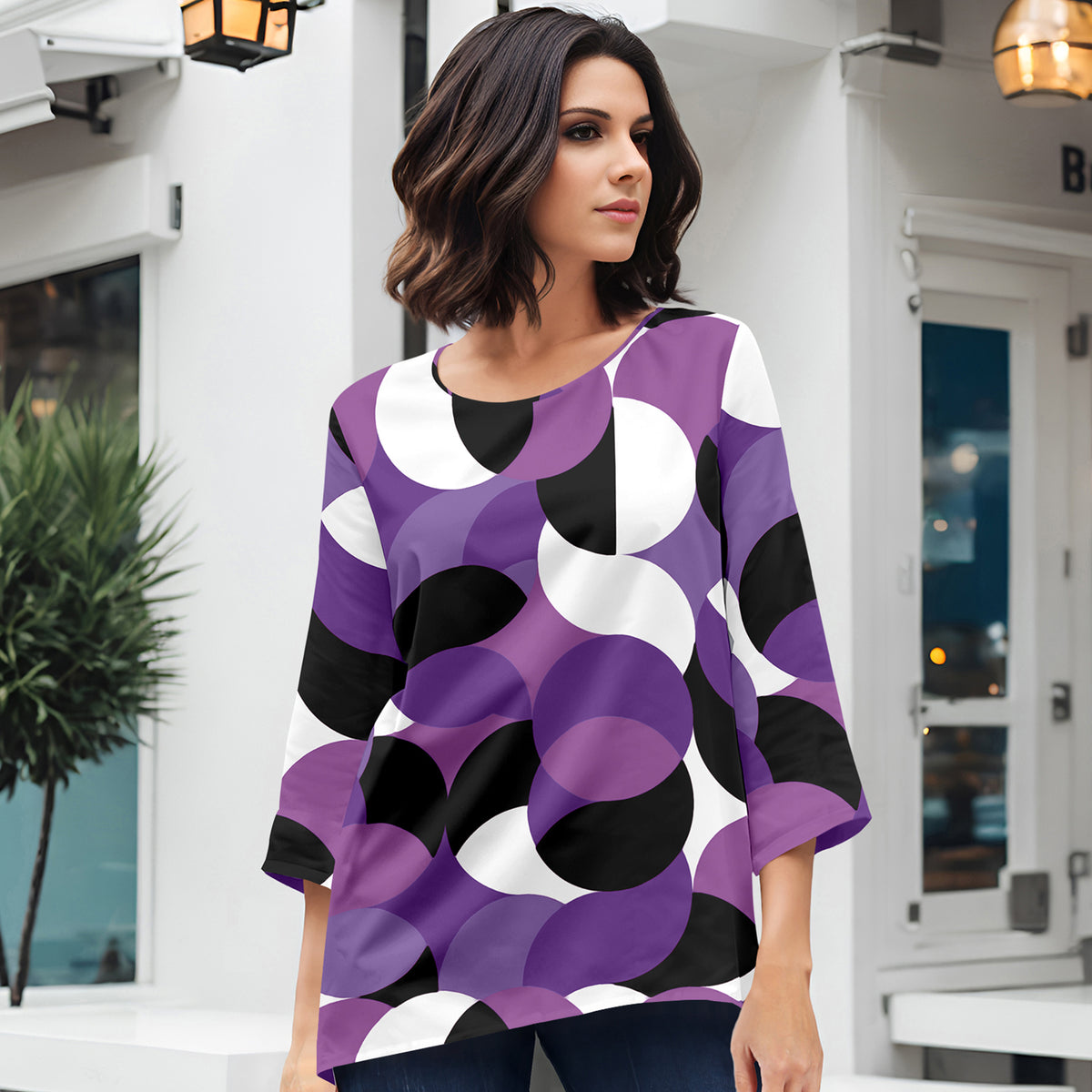 Three Quarter Sleeve Tunic - Geometric